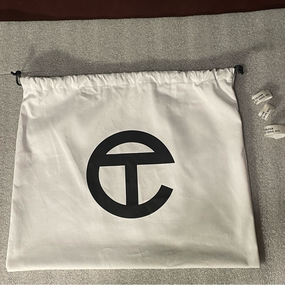 Telfar Large White Logo Dust Bag w/ Black Drawstring + 3 Branded Ties